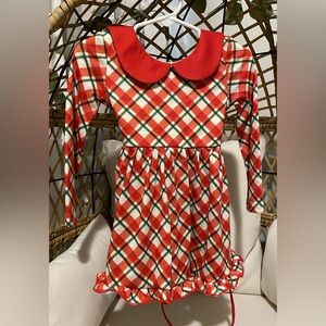 Gorgeous the Fox Red Plaid Long Sleeve Dress with Peter Pan Collar